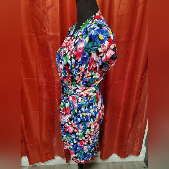 Vintage 80s Floral Mini Dress sz 6 - Picture 2 of 7